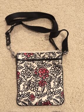 Coach Cream Crossbody with Red Floral Print and Black Strap
